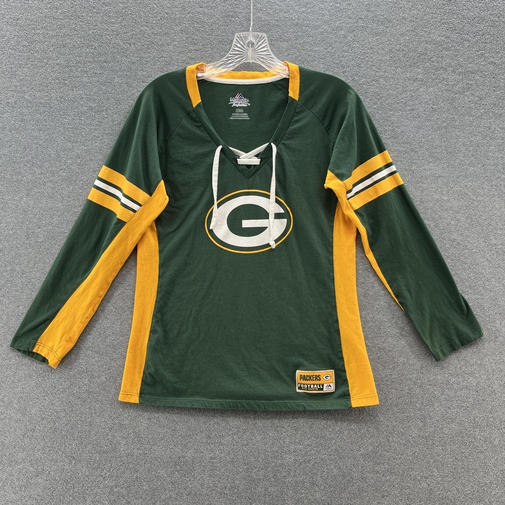 Green Bay Packers Shirt Womens Large Green NFL Football Long Sleeve Majestic